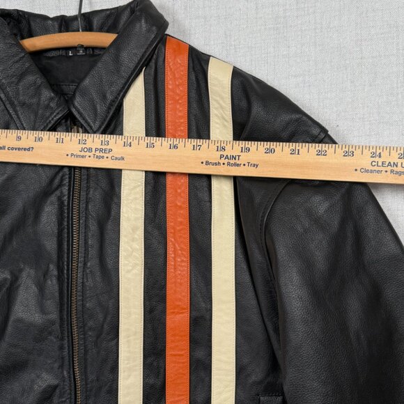 Geek Squad Leather Racing Stripe Jacket Black Orange Cream PC Techies Size L - Picture 9 of 15